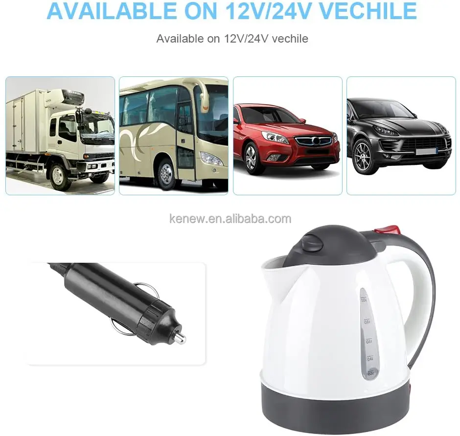 1000 ML Car Hot Kettle Car Truck Water Heater Auto Shut-Off 12/24 V Travel Electric  Kettle Large Capacity Stainless Steel Kettle