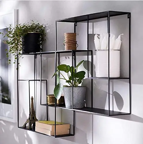 Simple style display decorative black garden metal wire wall shelf wall mounted hanging shelves planter stand