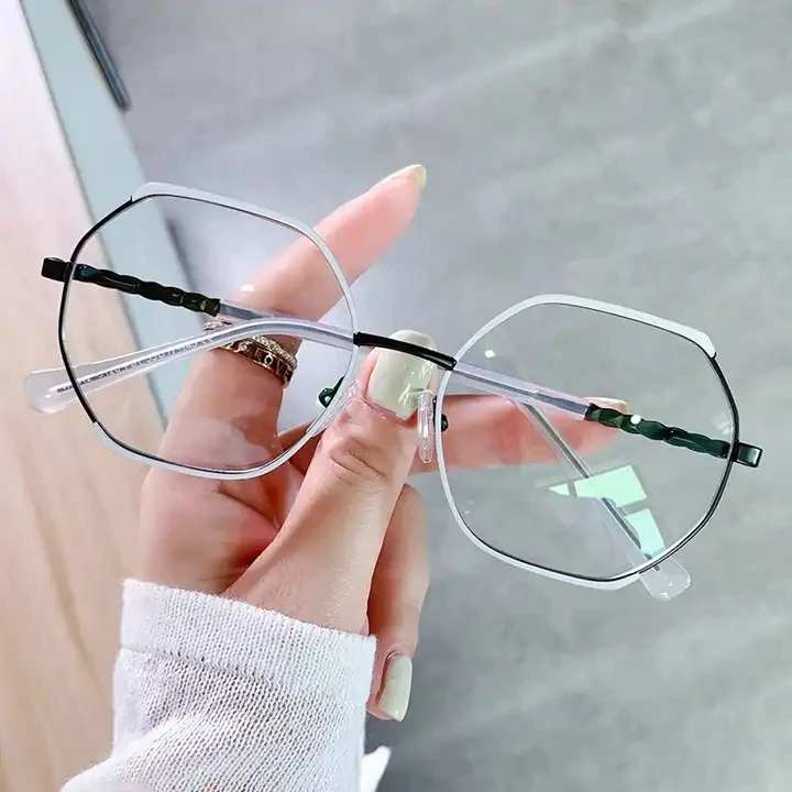 Fashion Orange Myopia Glasses Women 2024 Vintage Polygon Square Blue Light Blocking Eyeglasses Metal Nearsighted Eyewear Frames