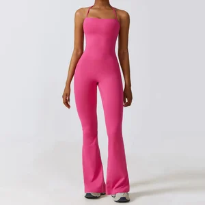 Best-Selling Breathable One-Piece Yoga Suit European and American Cross-Border Halter-Style Long Pants Solid Pattern