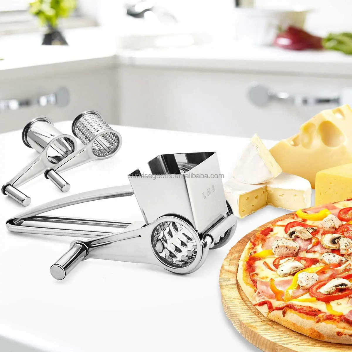 Multipurpose Rotary Cheese Grater With Stainless Steel Drums Handheld  Cheese Grinder For Parmesan Cheddar Chocolate Vegetable