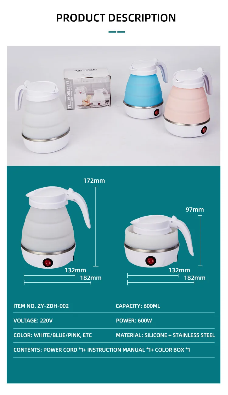 Travelling Folding Kettle Electric Silicone Foldable Water Kettles Compression Leak Proof Portable 600Ml Household Kettle