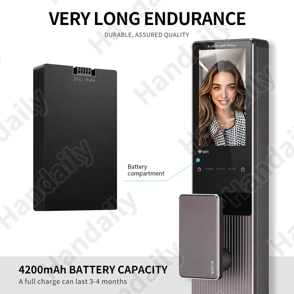 HanDaily Video-Türsprechanlage KI-Smartlock App-Steuerung Gesichtserkennung Fingerabdruck Handvene Digitales Türschloss A80