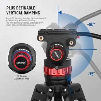 NEEWER 89-189cm 74" Video Tripod With Adjustable Fluid Head Metal Heavy Duty Dual-Mode QR Plate Compatible With RS Gimbals detail image