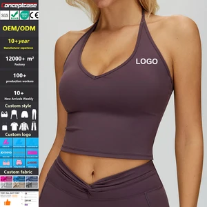Custom Fabric Style Logo Quick-Drying Tight Halter Neck Compression Sports Yoga Vest Sujetador Deportivo Gym Workout Running Bra
