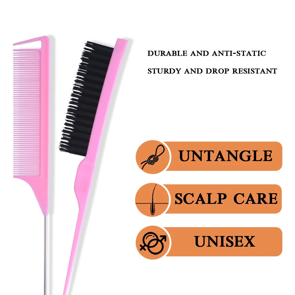3Pcs/Set Teasing Brush Rat Tail Comb and Edge Brush Salon Hair Styling Comb Set for Women