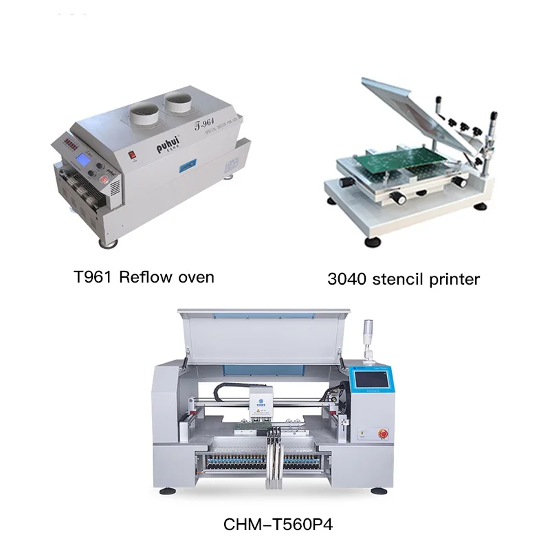 SMT  production line:CHM-T560P4 pick and place machine+T961 reflow oven+3040stencil printer