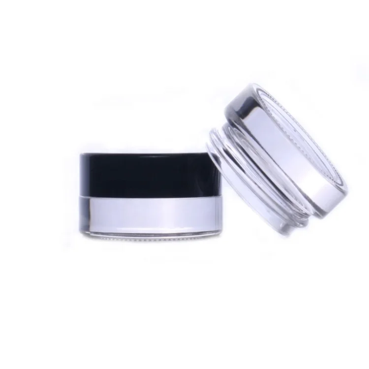 new low profile 3g 3ml CBD herbs package 5g 5ml glass jar with black lid for weed concentrate wax cbd oil eye cosmetic eye cream