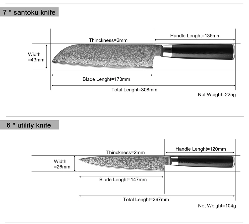 XITUO Quality Damascus Steel Japan VG10 Chef Knife Edge Kitchen Knife Set Black G10 Handle Factory Wholesale