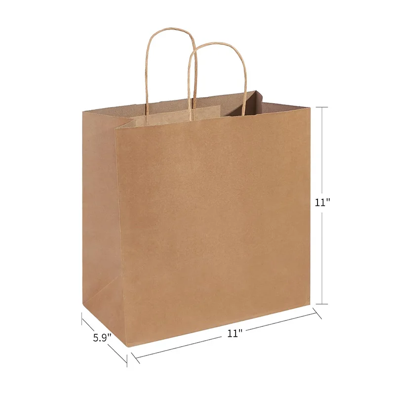 Restaurant Cafe Custom Logo Printed Eco-Friendly Durable Biodegradable Food Takeaway Grocery Shopping Packaging Brown Paper Bag