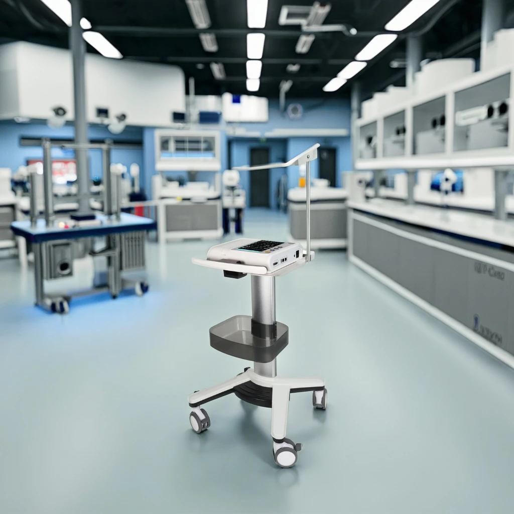 ECG Equipment Trolley Cable Storage Arm Aluminum Alloy 4" Brake Wheels Hospital Cart Industrial Clinic Modern School 4
