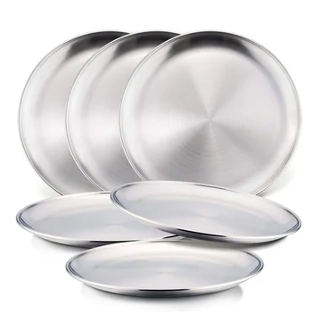 6 8 10 Inch Feeding Serving Camping Reusable Dishwasher Safe Metal 304 Dinner Dishes 18/8 Stainless Steel Plates