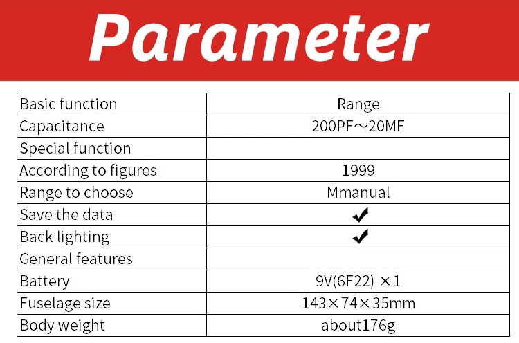 200pF to 20mF Capacitor Tester Professional Digital LCD Capacitance Meter