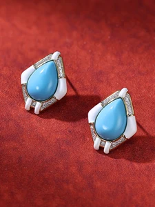 Circular Brass Zircon Clip-on Earrings Platinum Plated Resin with Bezel Setting Vintage Trendy Women's Gift