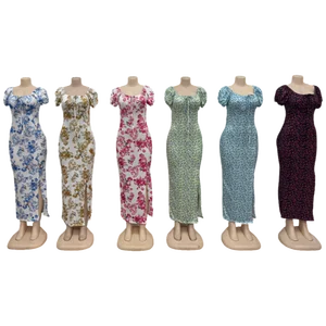 Wholesale Spring and Summer Women's New Floral Women's Split Pendulum Lace-up Short Sleeve Dress