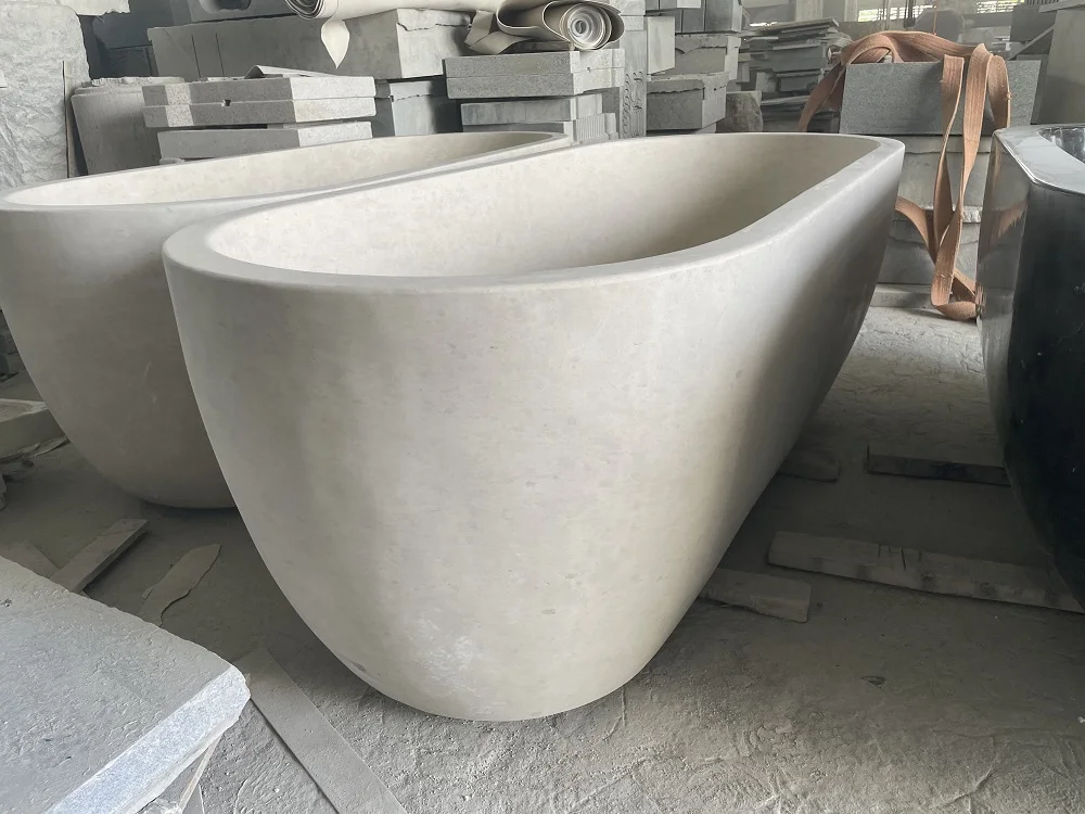 Natural Stone Tub Beige Limestone Freestanding Bathtub For Bathroom