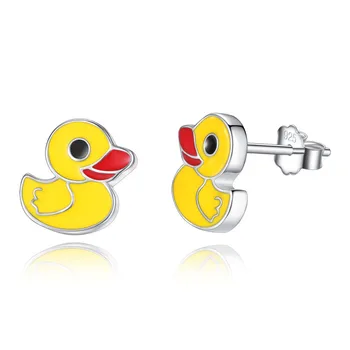 Custom Hypoallergenic 925 Sterling Silver Stud Earrings Enamel Duck Cute Earring For Girl
