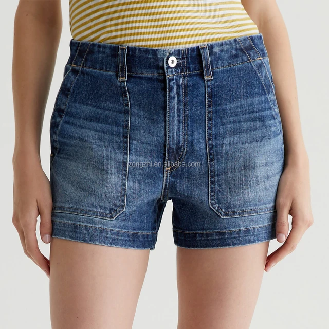 Custom Women's Denim Shorts Design Summer Pure Cotton Denim Washed Shorts Street Wear High-Rise Shorts