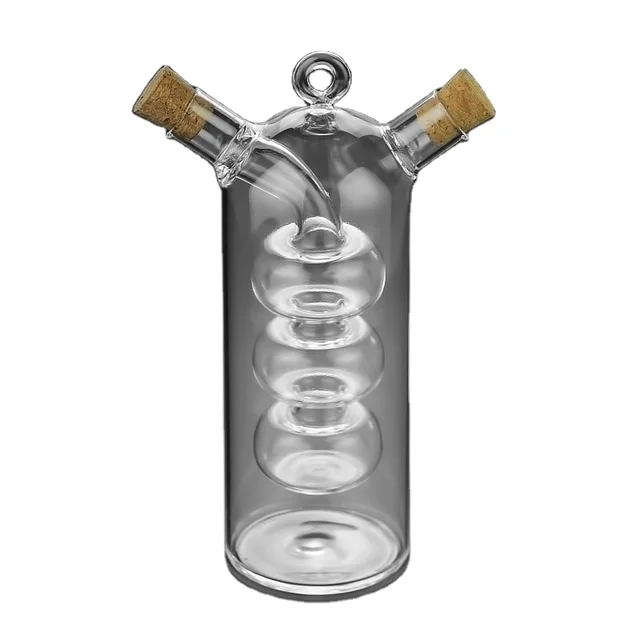 Wholesale 2-in-1 Modern Design Glass Oil Dispenser Bottle for Olive Oil and Vinegar with Wooden Lid for Restaurant Kitchen Use
