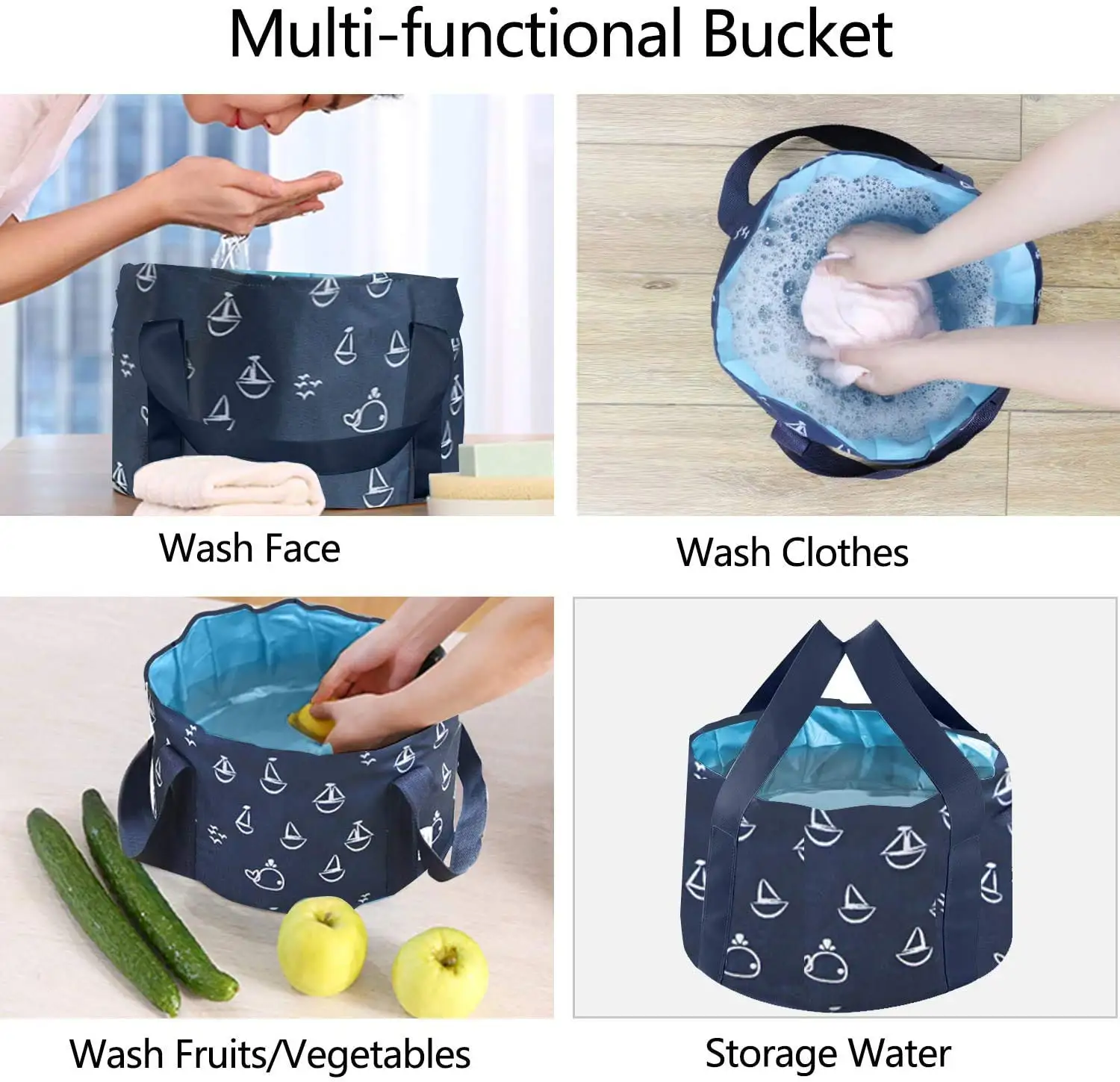 Multifunctional 25L Collapsible Water Bucket Travel Foot Bath Tub Outdoor Camping Custom Logo Wash Basin Plastic Cloth Material