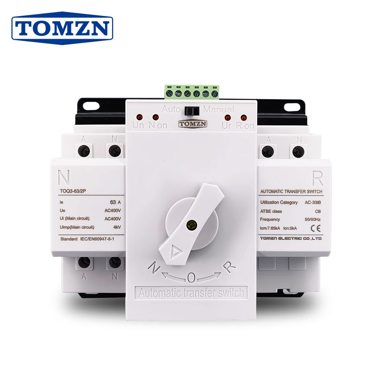 2P 63A 230V 50/60Hz MCB Type Dual Power Automatic Transfer Switch ATS 2 Input 1 Output High Power Load Sealed Protect Feature