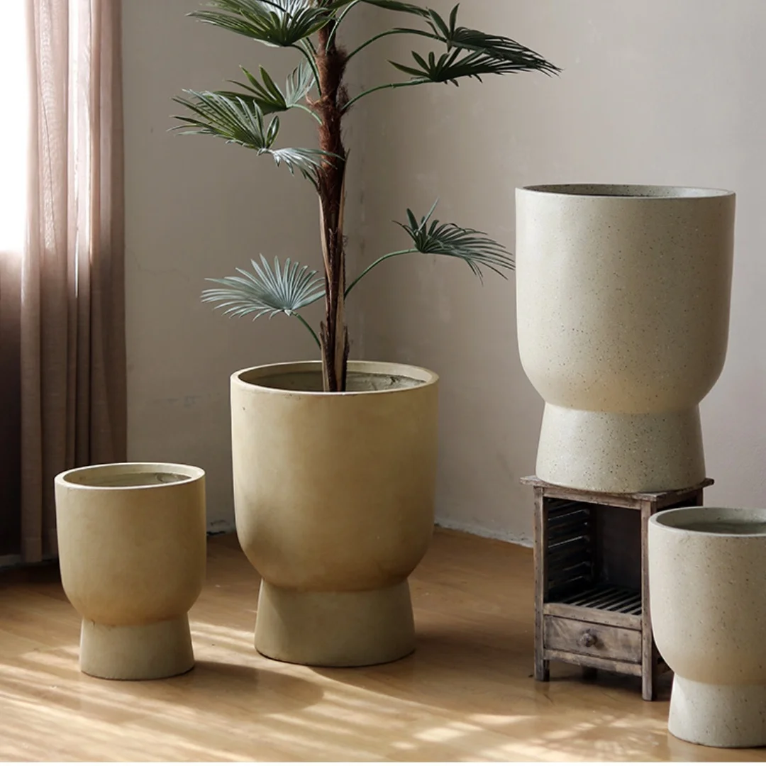Ins-Style Nordischer Zement-Blumentopf, Kelchfrmiger Moderner  Fiberglas-Ton-Blumentopf, Knstlicher Baum-Pflanzgef-Behlter