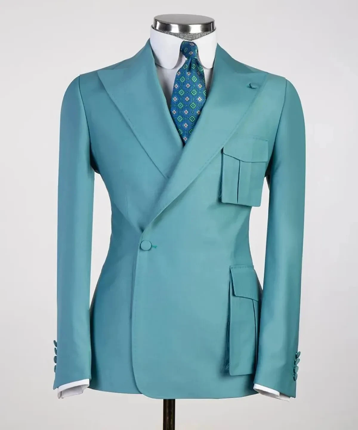Blue White Men 2 Pieces Suits Set Formal Slim Fit Tuxedo Prom Suits ...