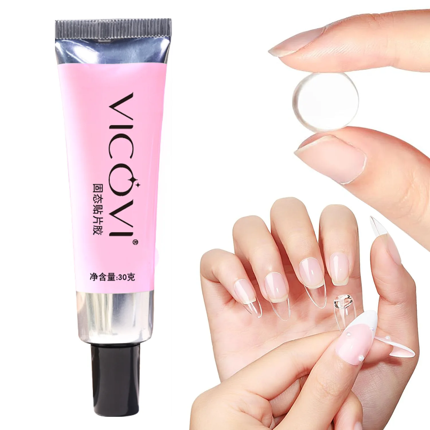 2024 New Upgraded Formula 30g Solid Nail Tips Gel Long Lasting Super Fast Dry Uv Gel Solid Nail Tip Glue for Press on Nails