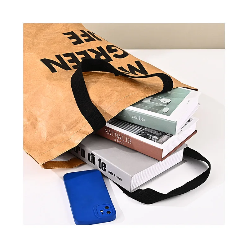 Custom Durable Waterproof Reusable Washable Brown Tote Paper Beach Tyvek Shopping Bag