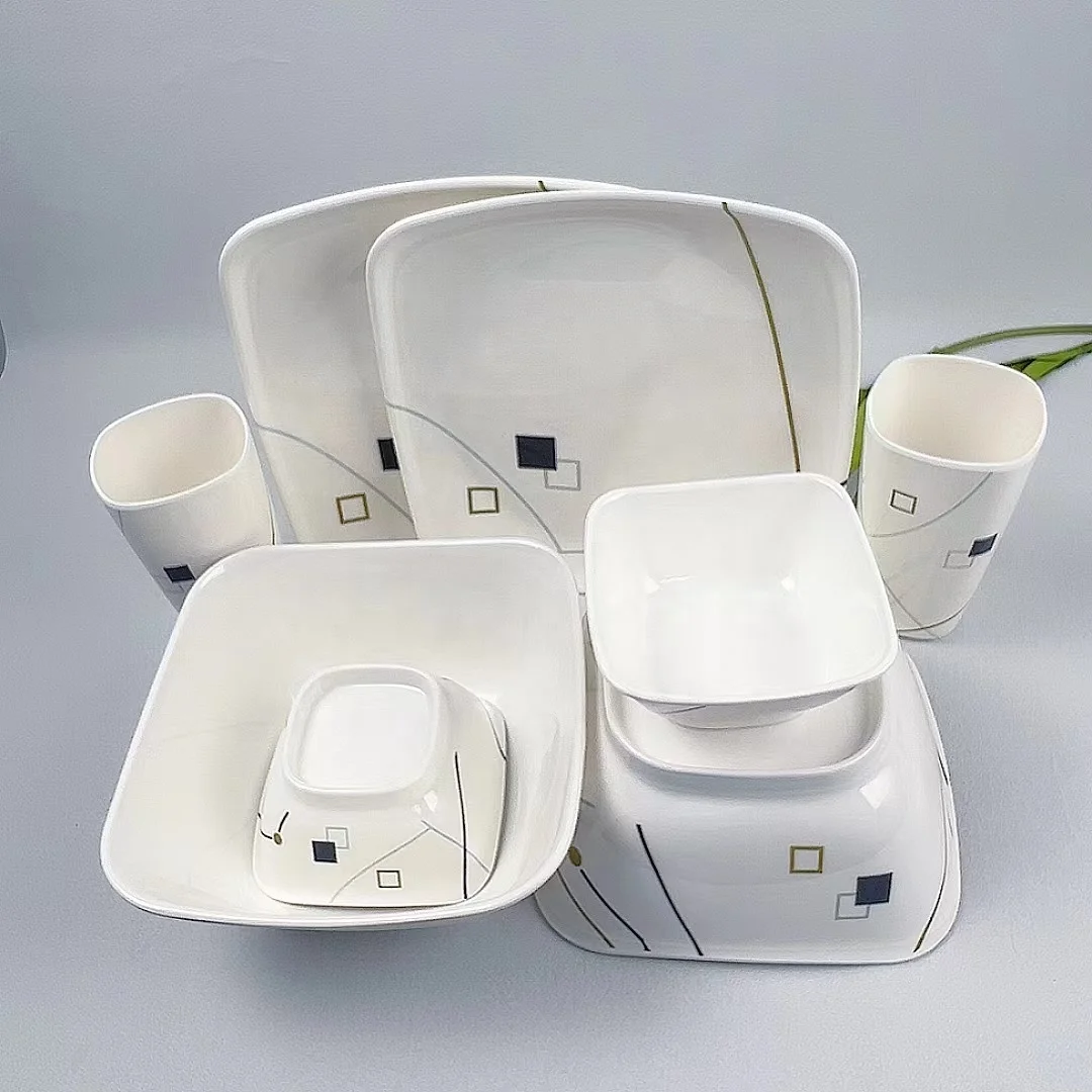 Unbreakable  Customized Melamine square Shape Dining Dinnerware Set Melamine  square Plates Sets Dinnerware square Dish Set