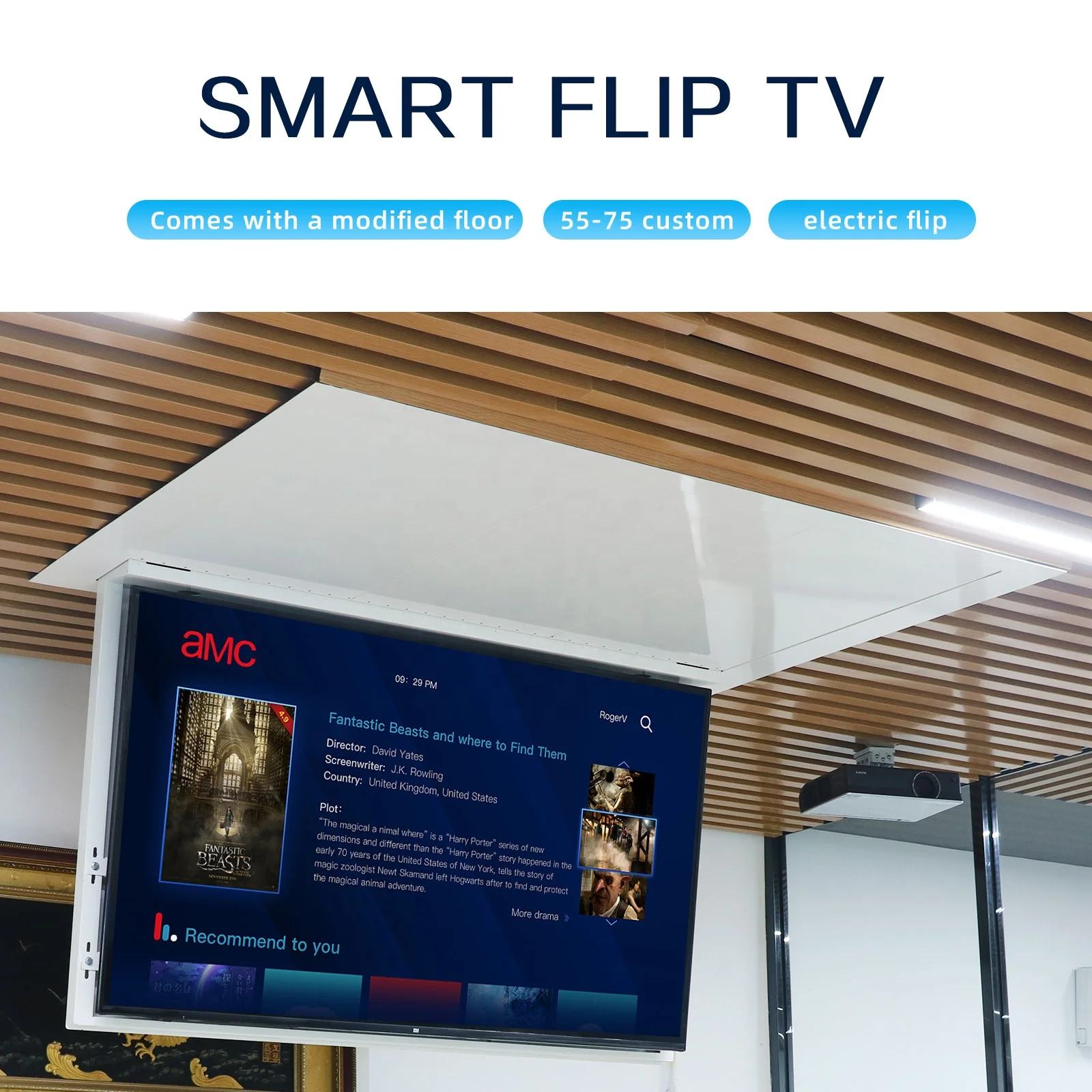 JGST OEM/ODM Retractable Hidden Fold Down Tv Mount Ceiling Drop Down Motorized Tv Lift Stand Mechanism with Remote Control