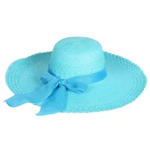 Summer Fashion Lady Women Wide Brim Sun Floppy Straw Panama Bowknot Elegant Beach Paper Caps Wholesale