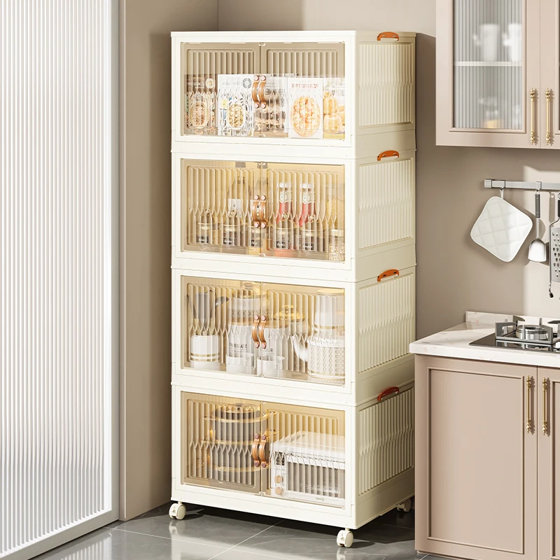 Wewin Stackable and Foldable Plastic Storage Cabinets with Wheels Portable Wardrobes for Movable Clothes Organizing