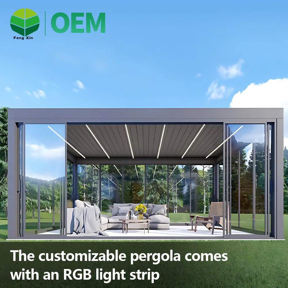Garden Gazebo Outdoor Motorized Bioclimatica Alluminio Louvered Pergola Aluminum Roof With LED Light