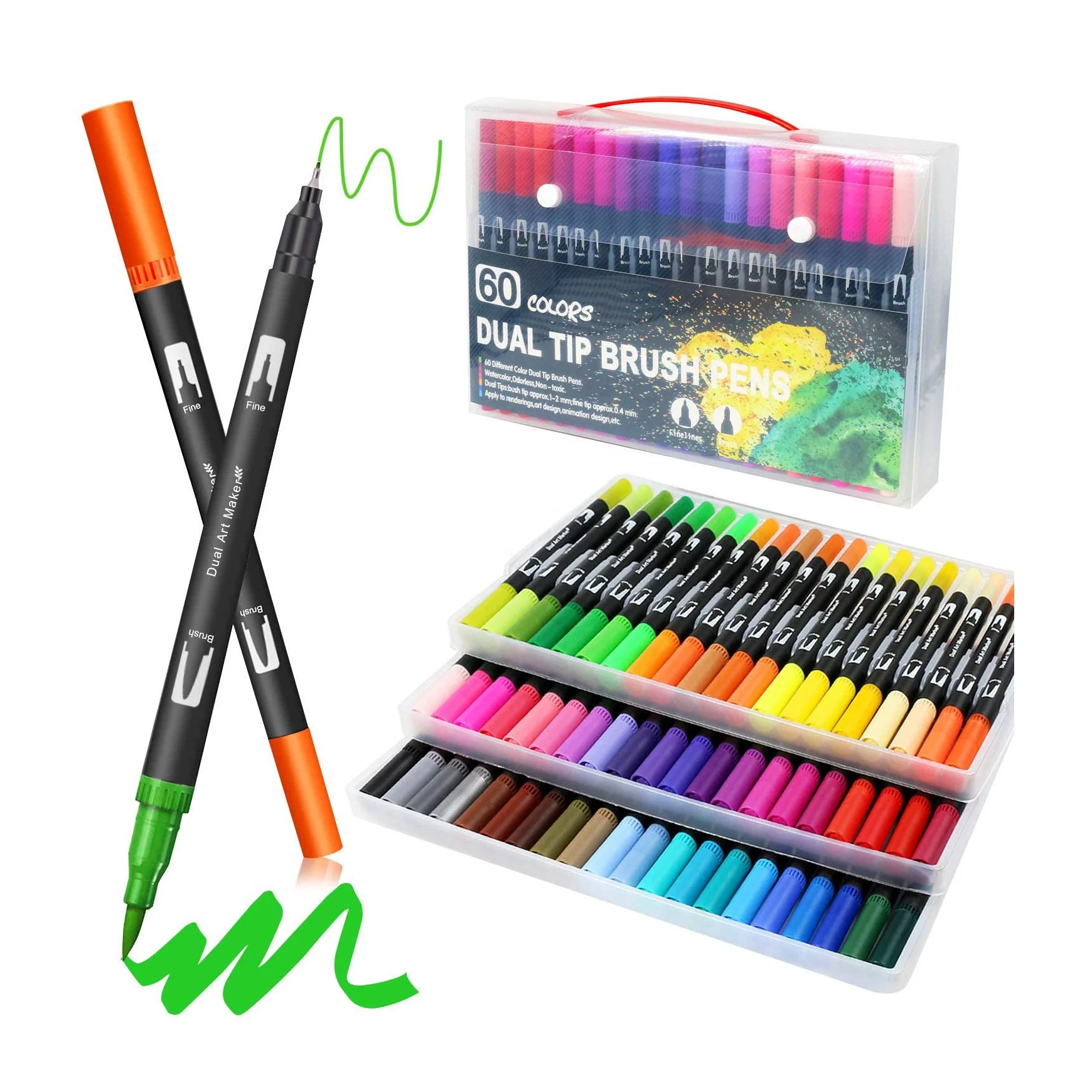 Nicecho Art Makers Dual Brush Pens For Coloring 60 Piece Marker Set Drawing