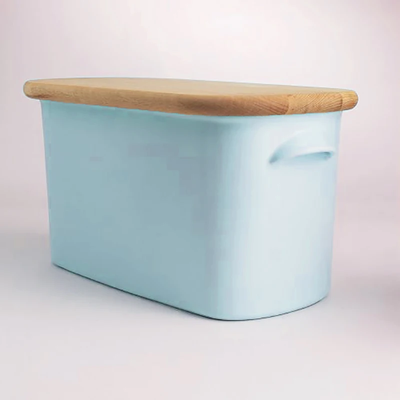 Custom Storage Box with Lid Round Kitchen Porcelain Black Bread Bin Wholesale Ceramic Bread Box