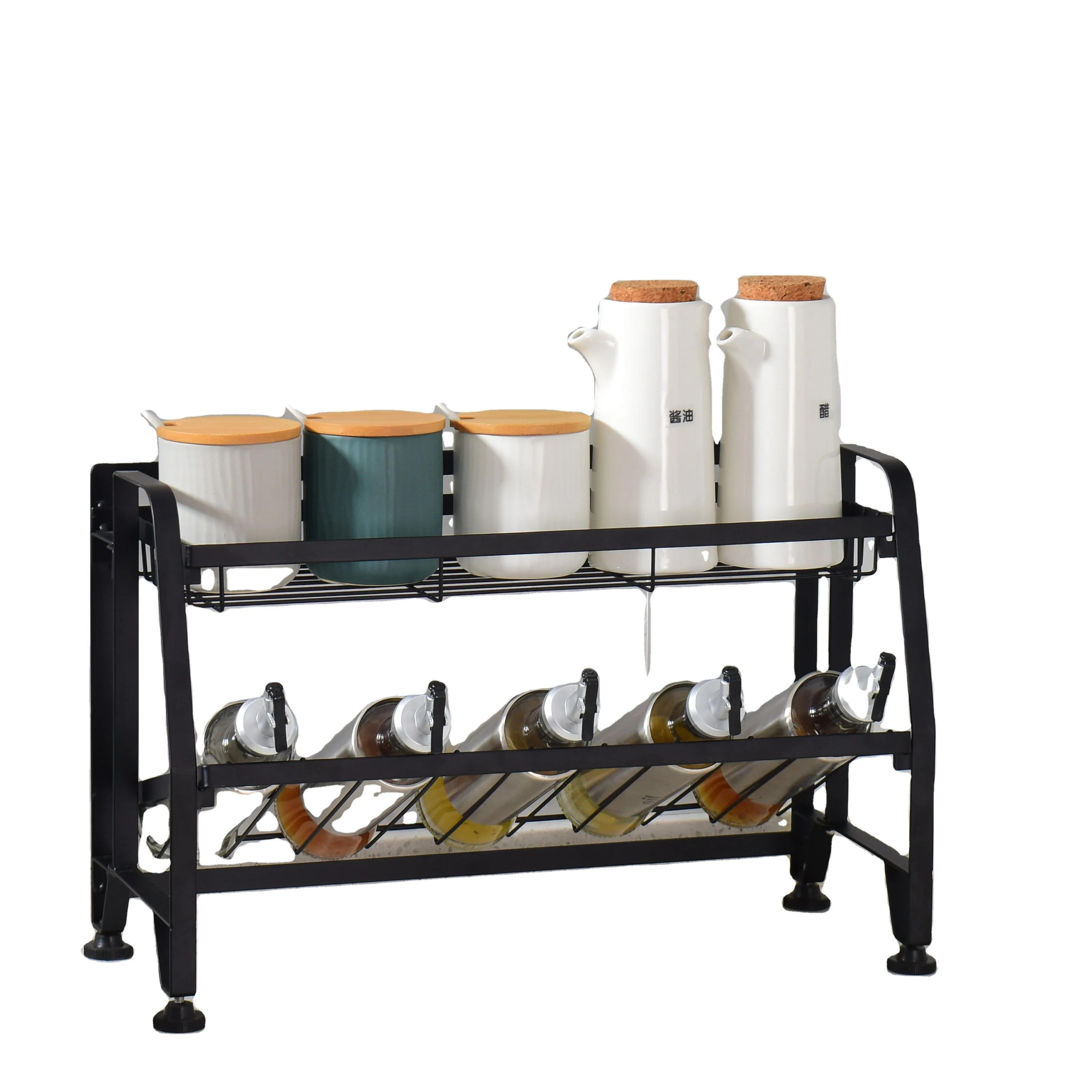 The New Durable Kitchen Two Layers Removable Metal Seasoning Storage Racks For Home Kitchen Spice Shelf