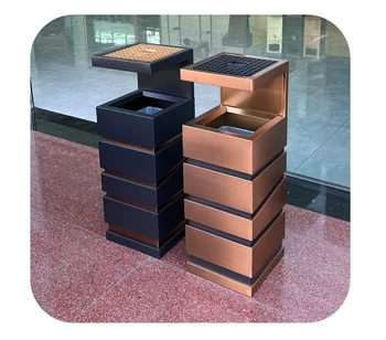 2024 Black Rose Gold Entry Hall Recycle Bin Stainless Steel Rectangular Dust Bin Hotel Lobby Metal Trash Can