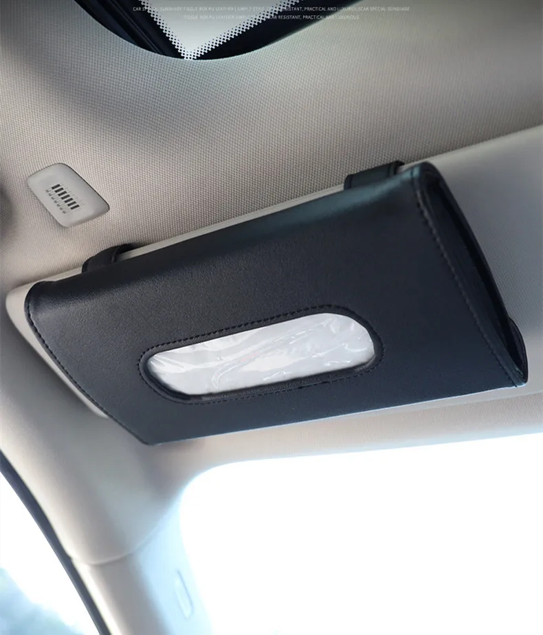 Car Visor Tissue Holder-Yurmiki Universal Sun Visor Napkin Holder Pu Leather Tissue Storage Case Premium Car Tissue Box for Car Black Vehicle 