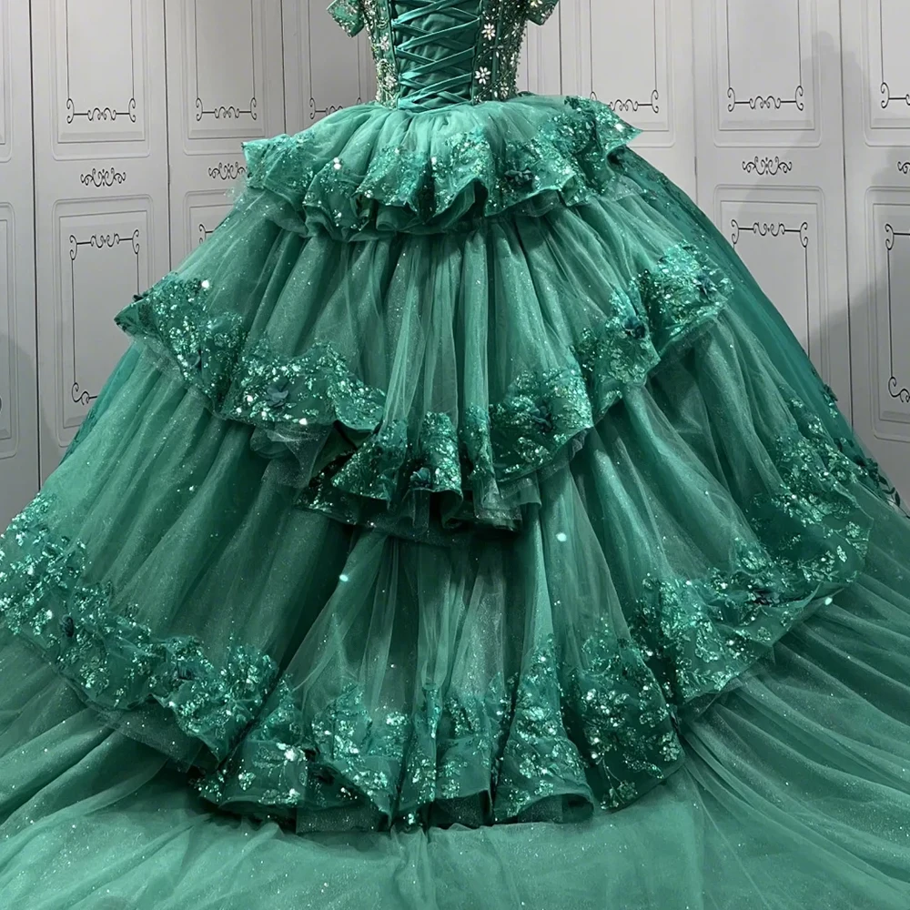 puffy emerald green quinceanera dresses New Emerald Green Quinceanera Dresses Sequined Off The Shoulder Sweet 16 Puffy Tulle Ball Gown vestidos de quinceaera