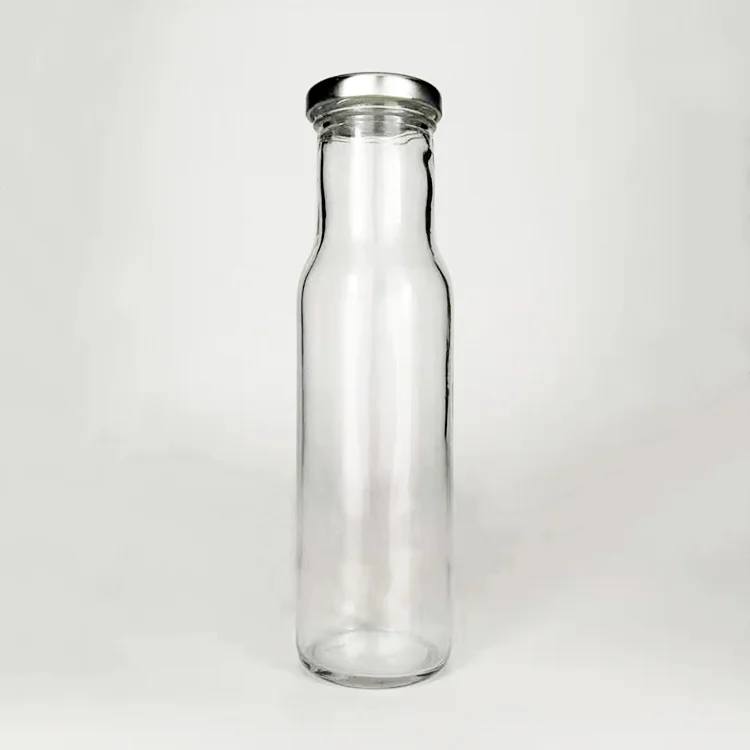 Wholesale 250ml Transparent Glass Bottle for for Cold Press Juice Ketchup with Metal Cover
