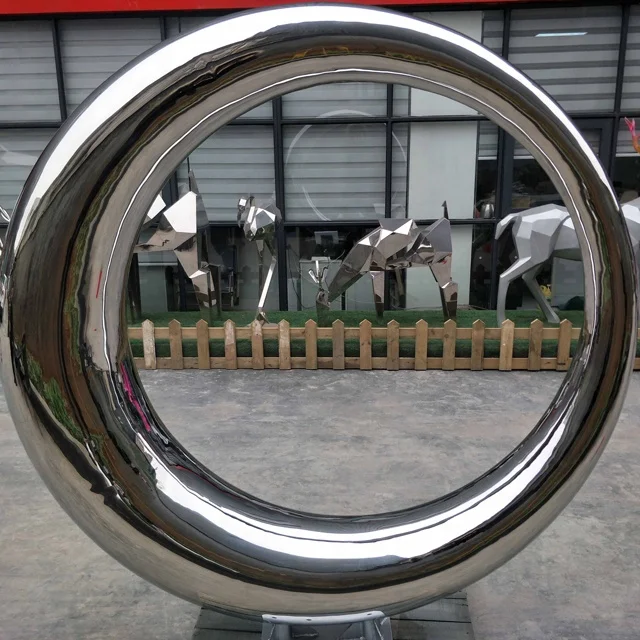 Modern Metal Ring Circle Statue Stainless Steel Cloud  Mist Arch Park Lawn Decoration Fountain Sculpture