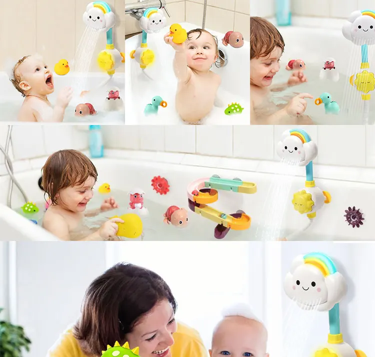 Baby Electric Sprinkler Bath Water Squirt Shower Head Rainbow Cloud ...