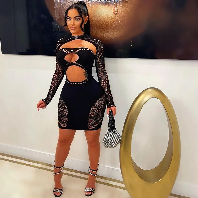 black mesh sleeve bodycon dress Mesh Long Sleeve Bodycon in Black
