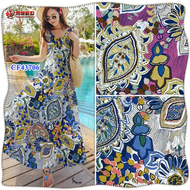 Big Cashew Oil Painting Style high grade staple rayon printed fabric Spot and customized suppliers of clothing fabrics