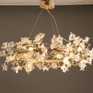 ECOJAS Hanging Chandelier Luxury Dining Room Lights Modern Chandeliers Pendant Flower Glass Lamp Tree Branch Dining  Chandeliers