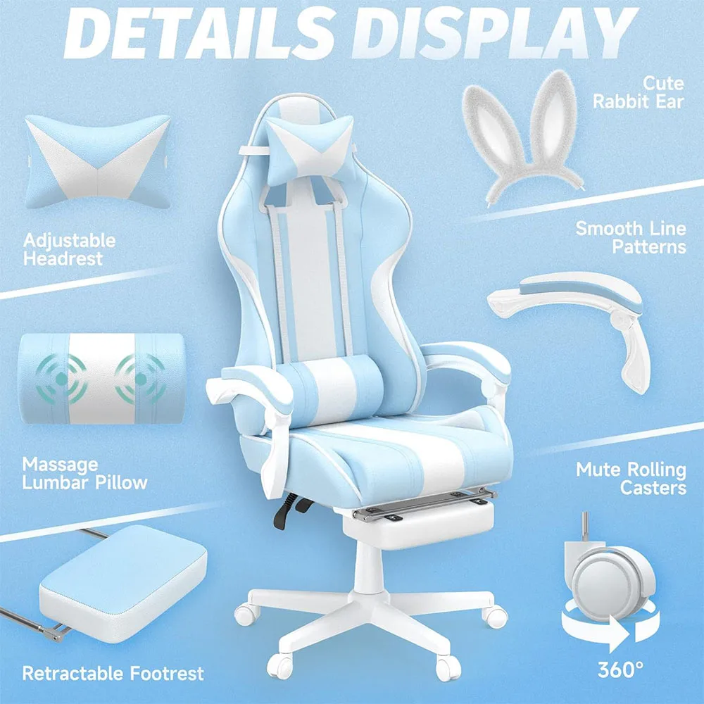 Bunny Ears Light Blue Gaming Chair Bunny Ears Baby Blue Gaming