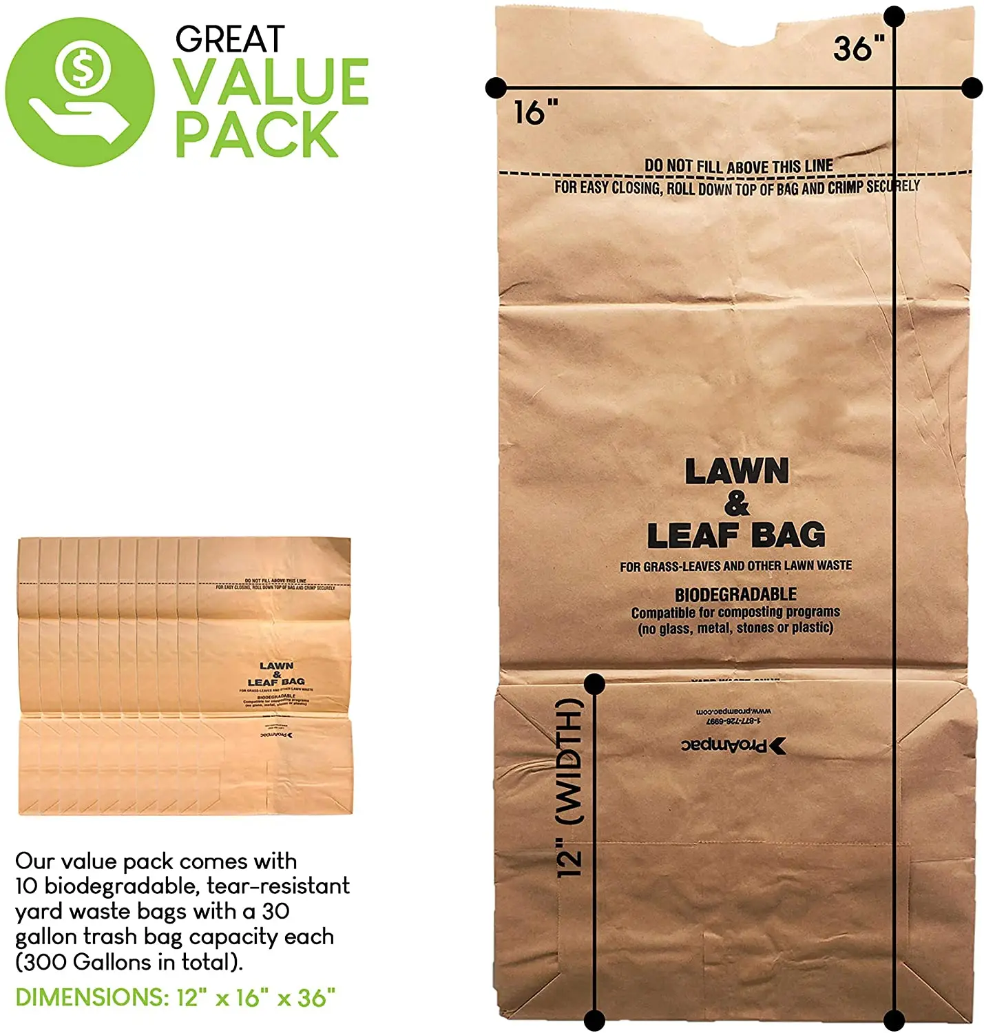 Recyclable Yard Waste Bags, 20-pk