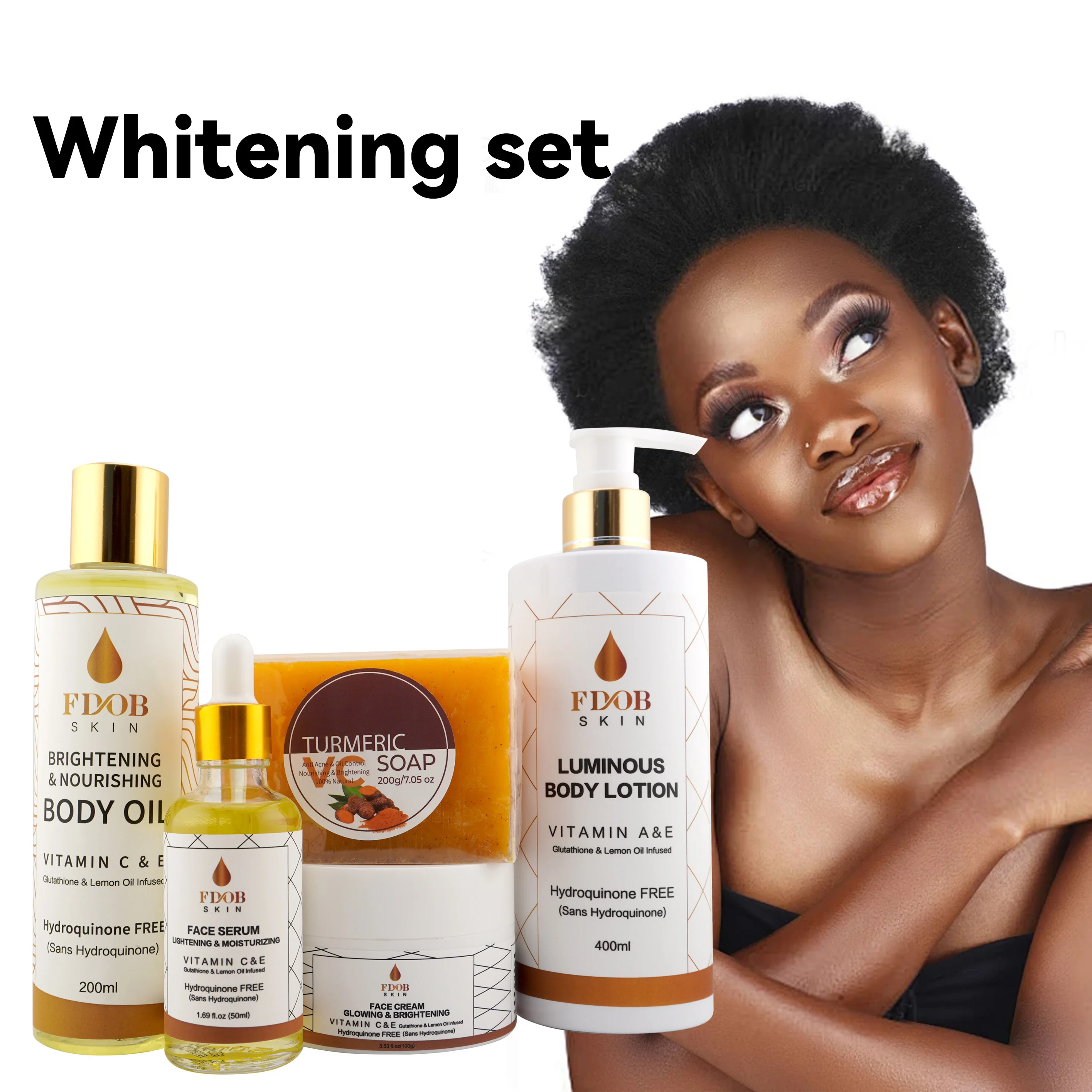 Glowing Skincare Set with Collagen Vitamin C&E Glutathione Infusion Hydroquinone-Free Body Oil Lotion Serum Brightening Set