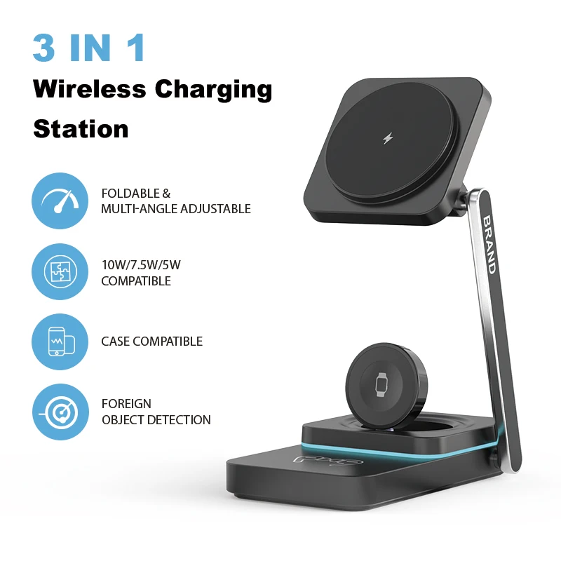 Trending 15W 3-in-1 Magnetic Folding for Qi Wireless Charging Station Mobile Phone Charger Holder for Headphone Watch